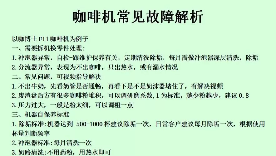 咖啡机错误代码表