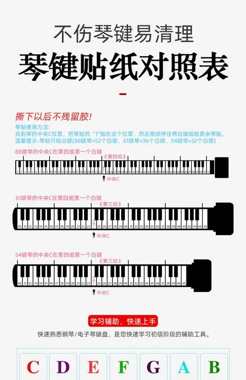 电子琴键盘贴纸对照表
