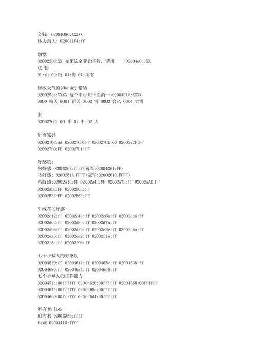牧场物语矿石镇金手指代码