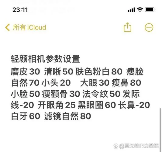轻颜相机美颜设置参数截图