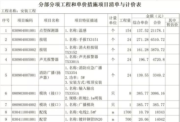 消防工程报价明细