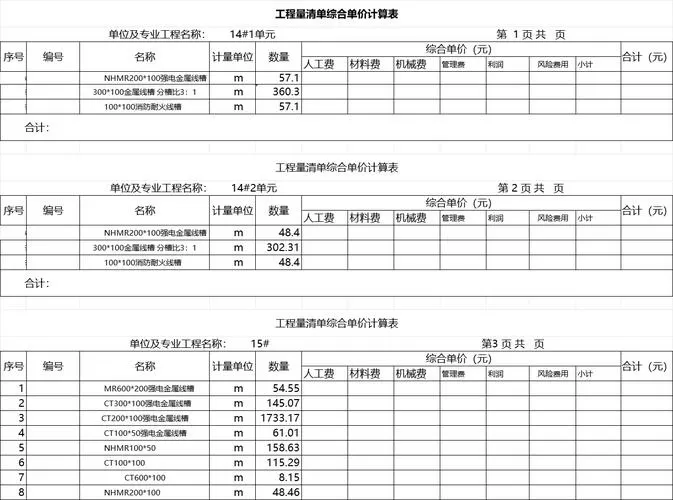 工程明细清单表(免费)