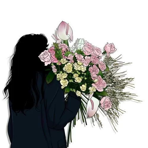微信头像女抱一束花