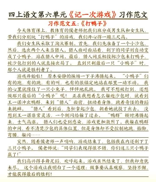 打鸭子游戏作文400字四年级