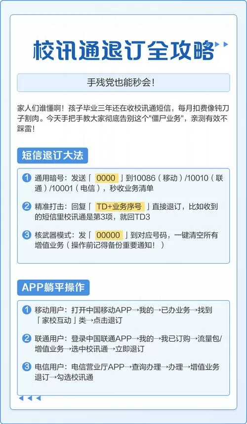 校讯通如何退订业务