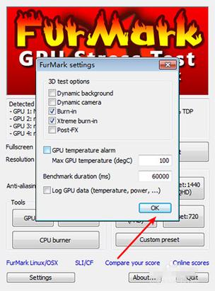 furmark烤机设置