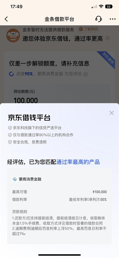 京东金条显示有额度但是借钱不了提米版