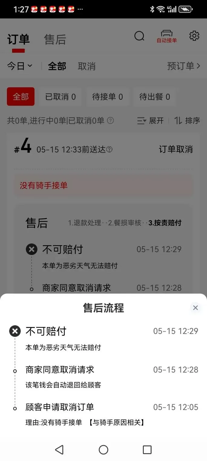 无骑手接单取消订单会退钱吗