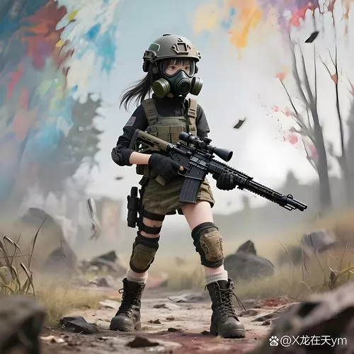 沙漠中美女狙击手和机枪