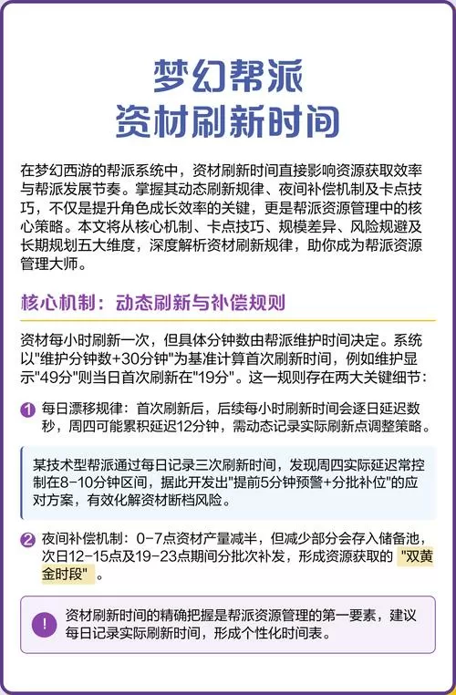 梦幻西游帮派资材多久刷新