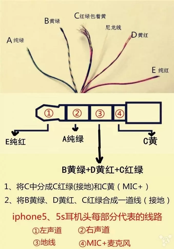 耳机四根线怎么接线图解