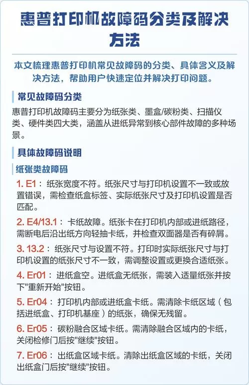 惠普故障代码一览表