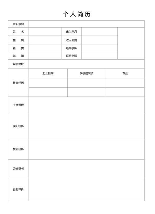 个人简历表格模板