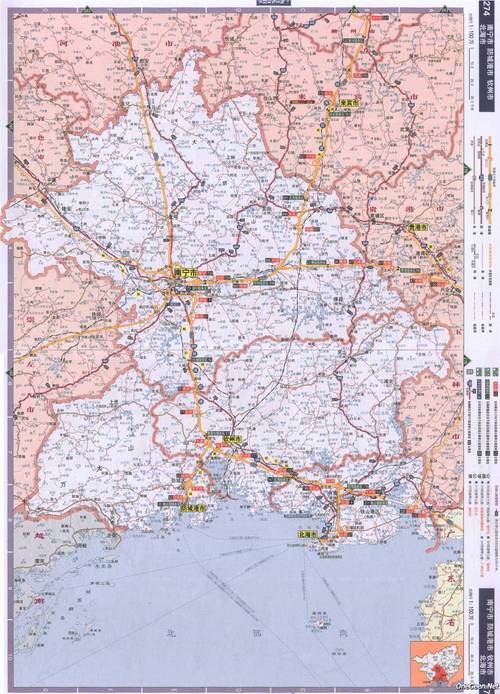 广西南宁防城港钦州北海公路交通地图