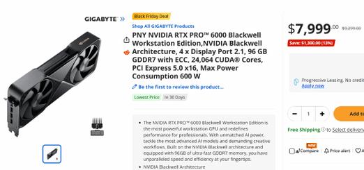 NVIDIARTXRPO6000旗舰专业显卡大降价14%:仍然要5.7