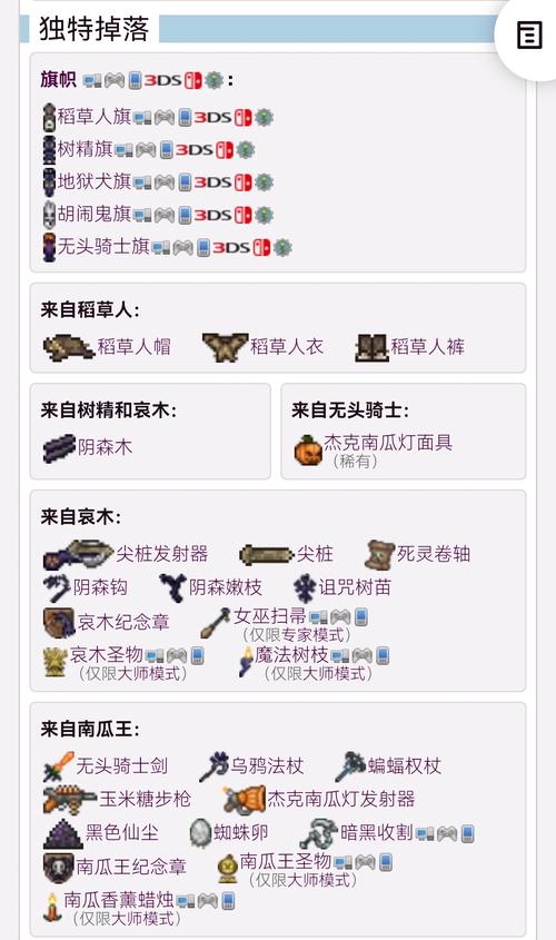 泰拉瑞亚南瓜月掉落物品有哪些