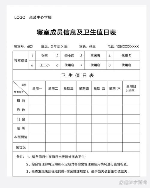 宿舍成员值日表