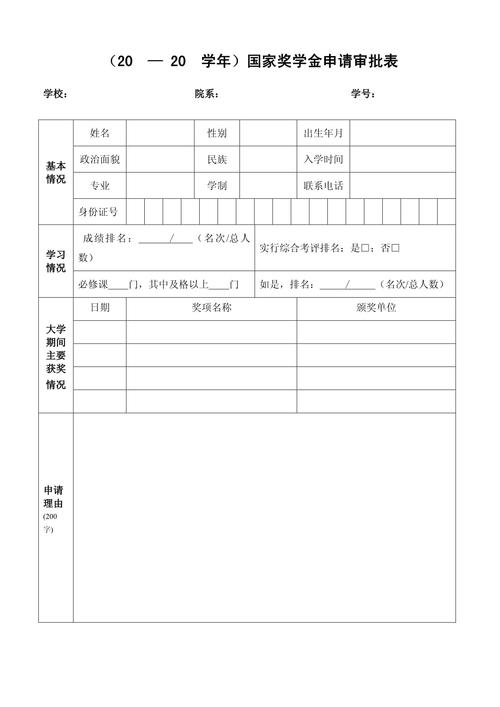 奖学金申请表