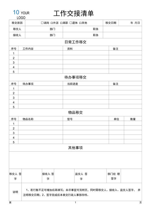 工作交接表