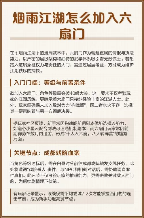 烟雨江湖咋加入六扇门