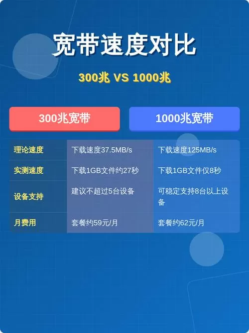宽带300兆和1000兆区别