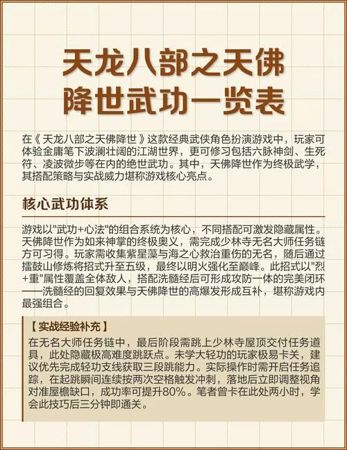 天龙八部天佛降世武功搭配攻略