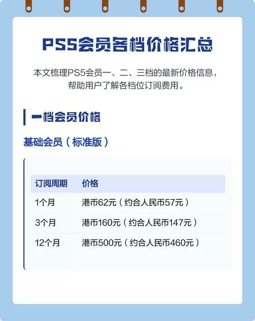 ps5一年会员多少钱