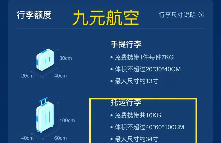 九元航空行李收费标准