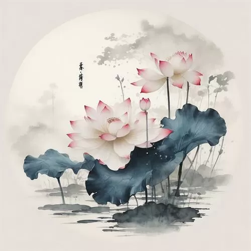莲水墨画