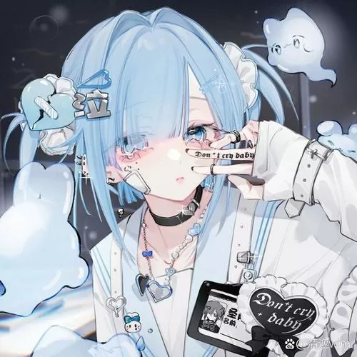 一个蓝头发女孩的动画