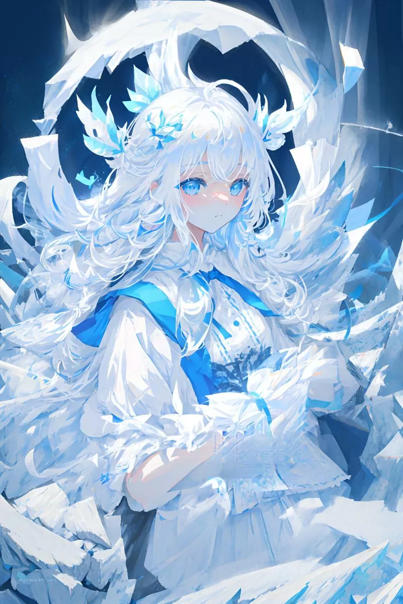 二次元冰蓝色长发少女