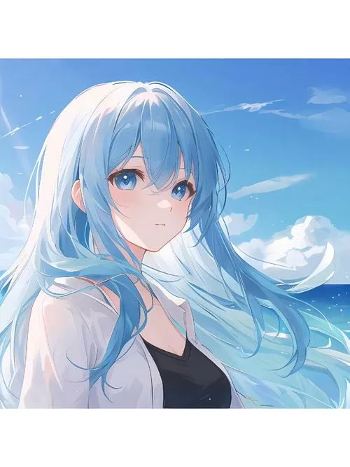 二次元蓝发少女图片