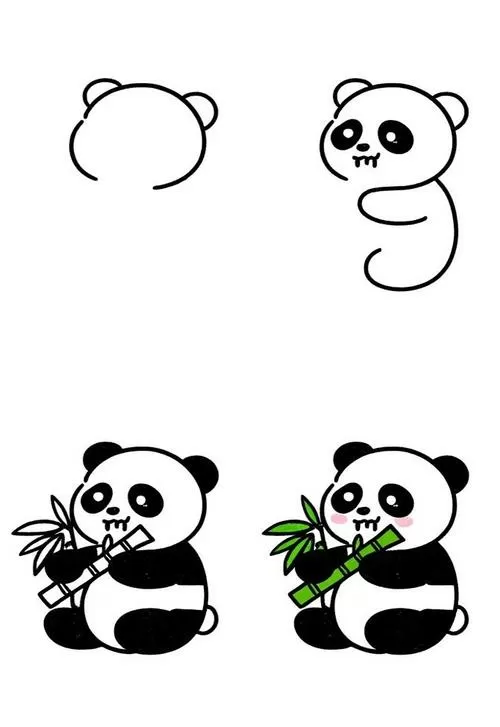 熊猫吃竹子简笔画